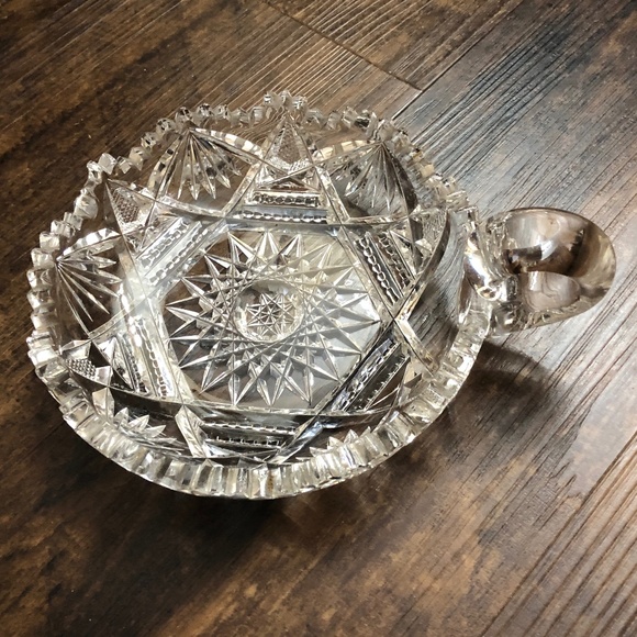 Vintage Cut Glass Sunburst Relish Tray Candy Dish with Cup handle, Ornate design - Picture 1 of 10
